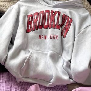 White Hoodie with Red Brooklyn Print